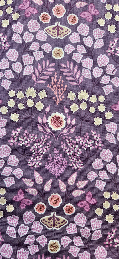 Lewis & Irene Jardin d'Automne Floral Butterfly on Dark Purple Cotton Fabric | 100% Premium Quilting Fabric