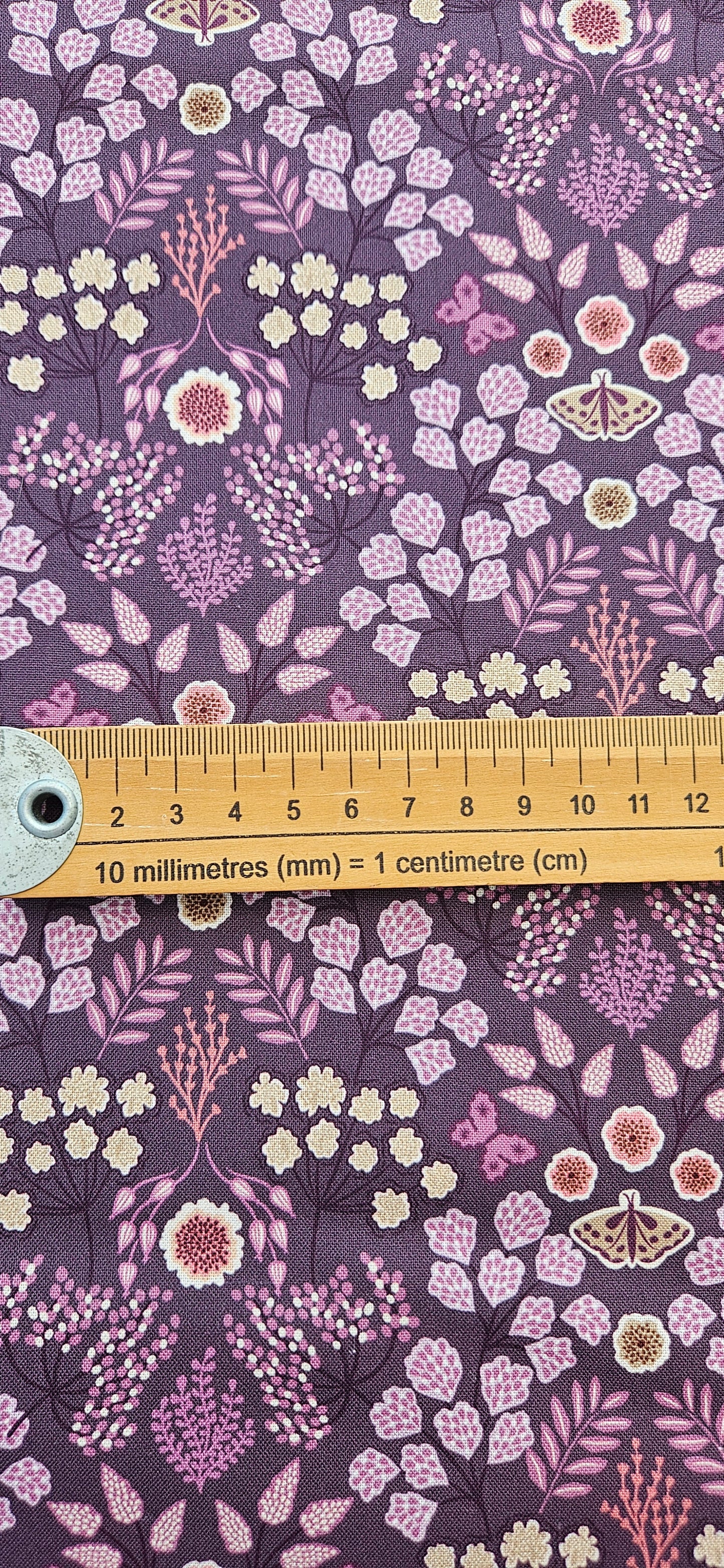 Lewis & Irene Jardin d'Automne Floral Butterfly on Dark Purple Cotton Fabric | 100% Premium Quilting Fabric
