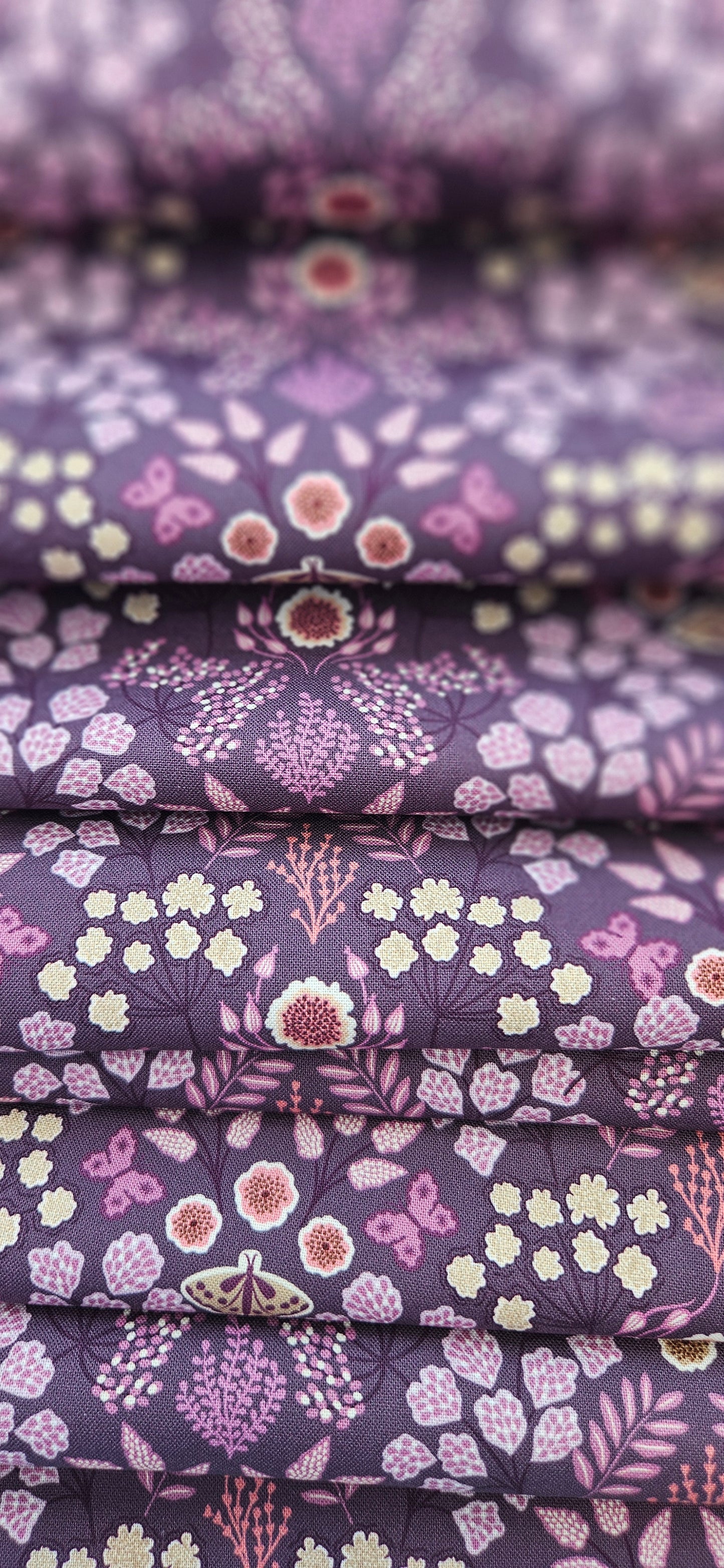 Lewis & Irene Jardin d'Automne Floral Butterfly on Dark Purple Cotton Fabric | 100% Premium Quilting Fabric