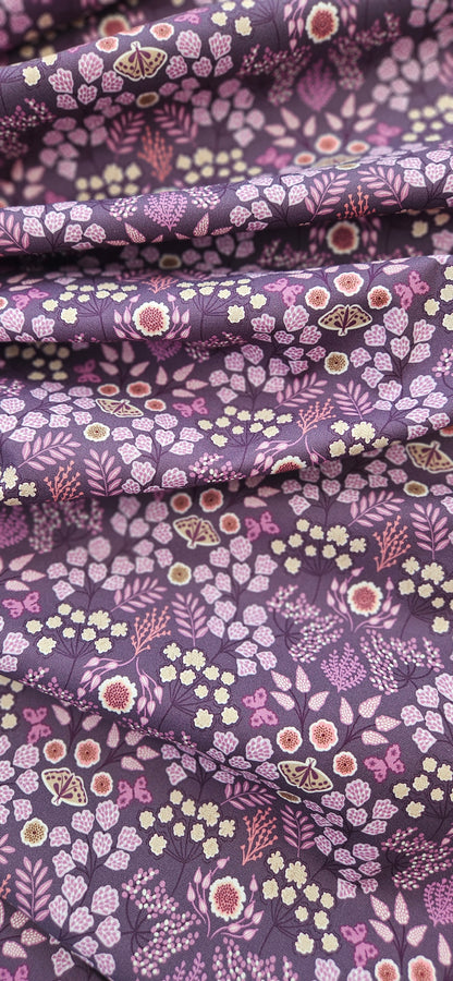 Lewis & Irene Jardin d'Automne Floral Butterfly on Dark Purple Cotton Fabric | 100% Premium Quilting Fabric