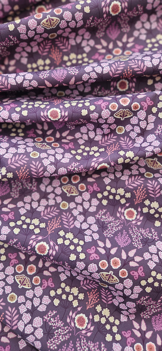Lewis & Irene Jardin d'Automne Floral Butterfly on Dark Purple Cotton Fabric | 100% Premium Quilting Fabric