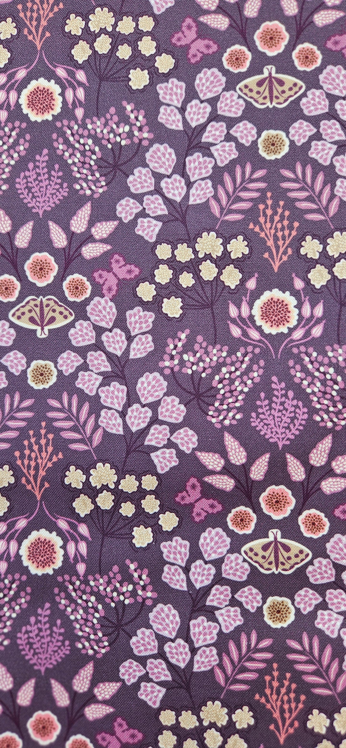 Lewis & Irene Jardin d'Automne Floral Butterfly on Dark Purple Cotton Fabric | 100% Premium Quilting Fabric