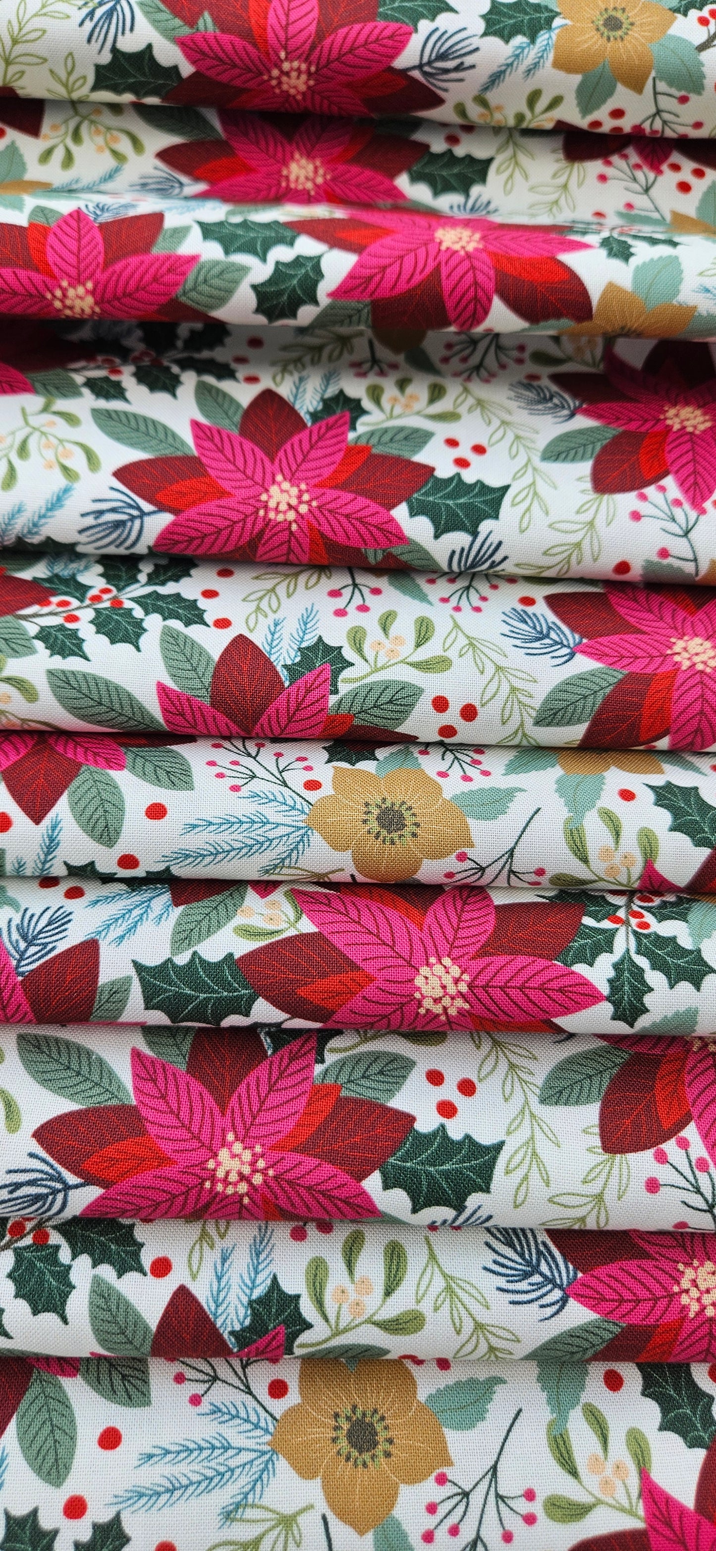 Lewis & Irene All Is Bright Poinsettia on Cream Christmas Cotton Fabric | 100% Premium Quilting Fabric
