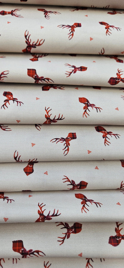 Lewis & Irene Small Things Celtic Stag on Cream Cotton Fabric | 100% Premium Quilting Fabric