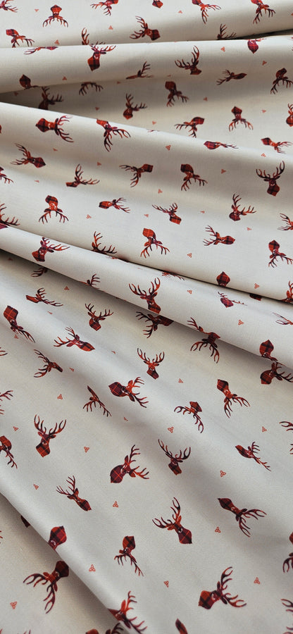 Lewis & Irene Small Things Celtic Stag on Cream Cotton Fabric | 100% Premium Quilting Fabric