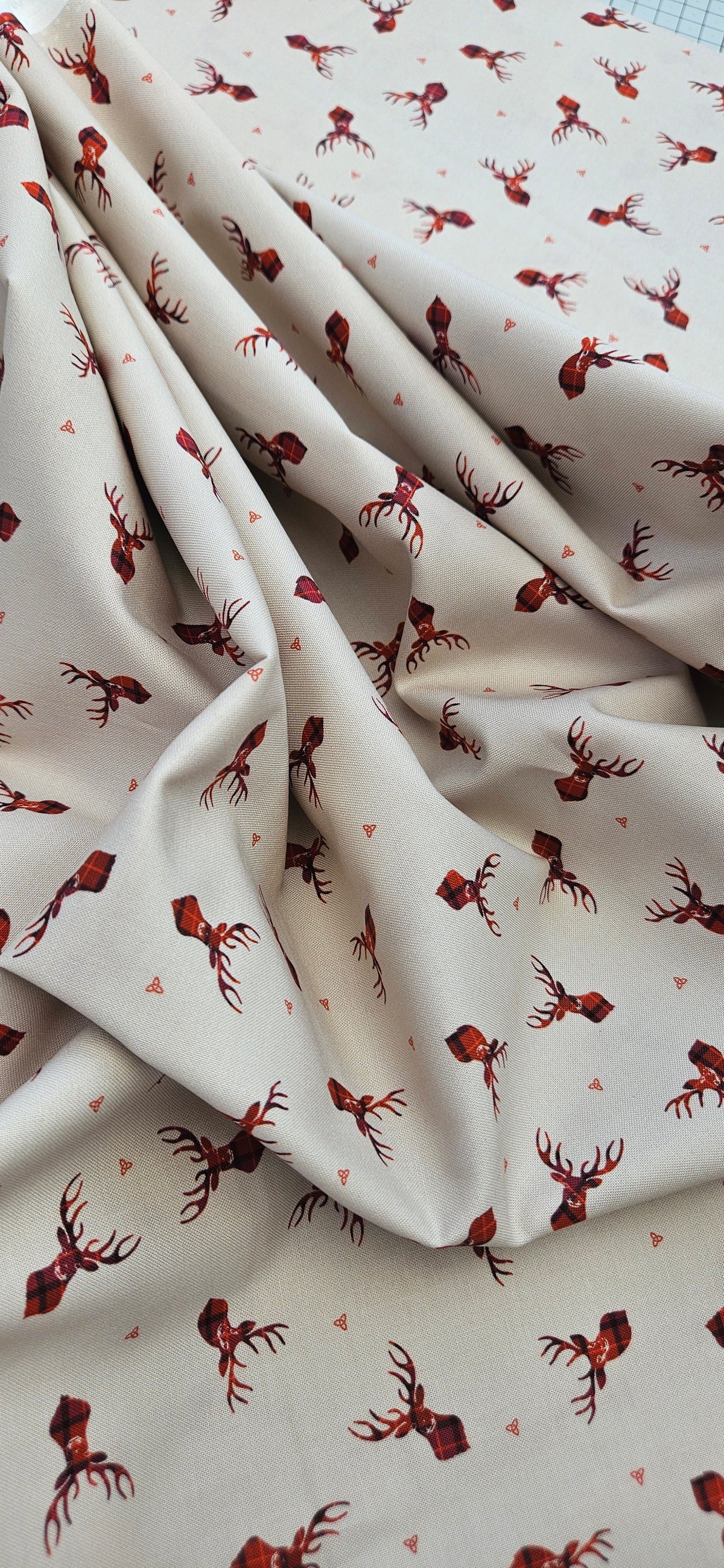 Lewis & Irene Small Things Celtic Stag on Cream Cotton Fabric | 100% Premium Quilting Fabric