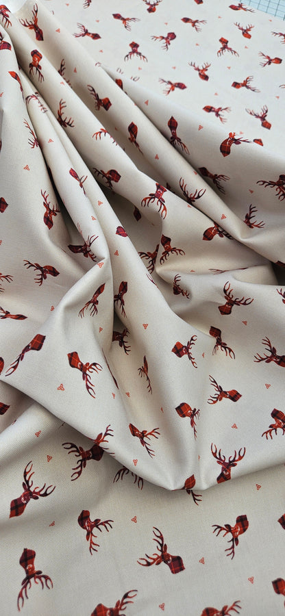 Lewis & Irene Small Things Celtic Stag on Cream Cotton Fabric | 100% Premium Quilting Fabric