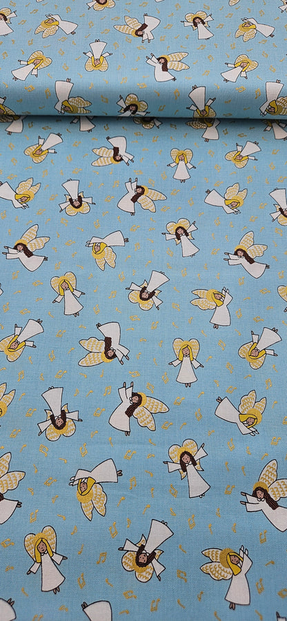 Lewis & Irene - Celestial Blue with Gold MetallicLewis & Irene Away in a Manger Celestial Blue with Gold Metallic Cotton Fabric | 100% Premium Christmas Quilting Fabric