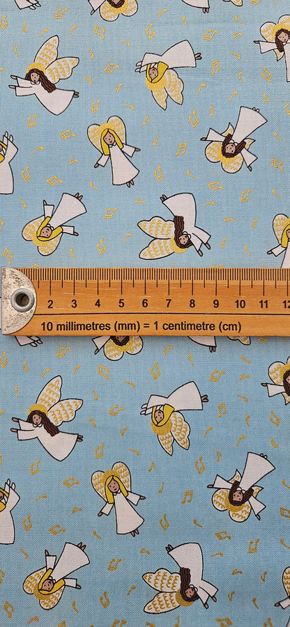 Lewis & Irene - Celestial Blue with Gold MetallicLewis & Irene Away in a Manger Celestial Blue with Gold Metallic Cotton Fabric | 100% Premium Christmas Quilting Fabric