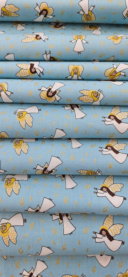 Lewis & Irene - Celestial Blue with Gold MetallicLewis & Irene Away in a Manger Celestial Blue with Gold Metallic Cotton Fabric | 100% Premium Christmas Quilting Fabric