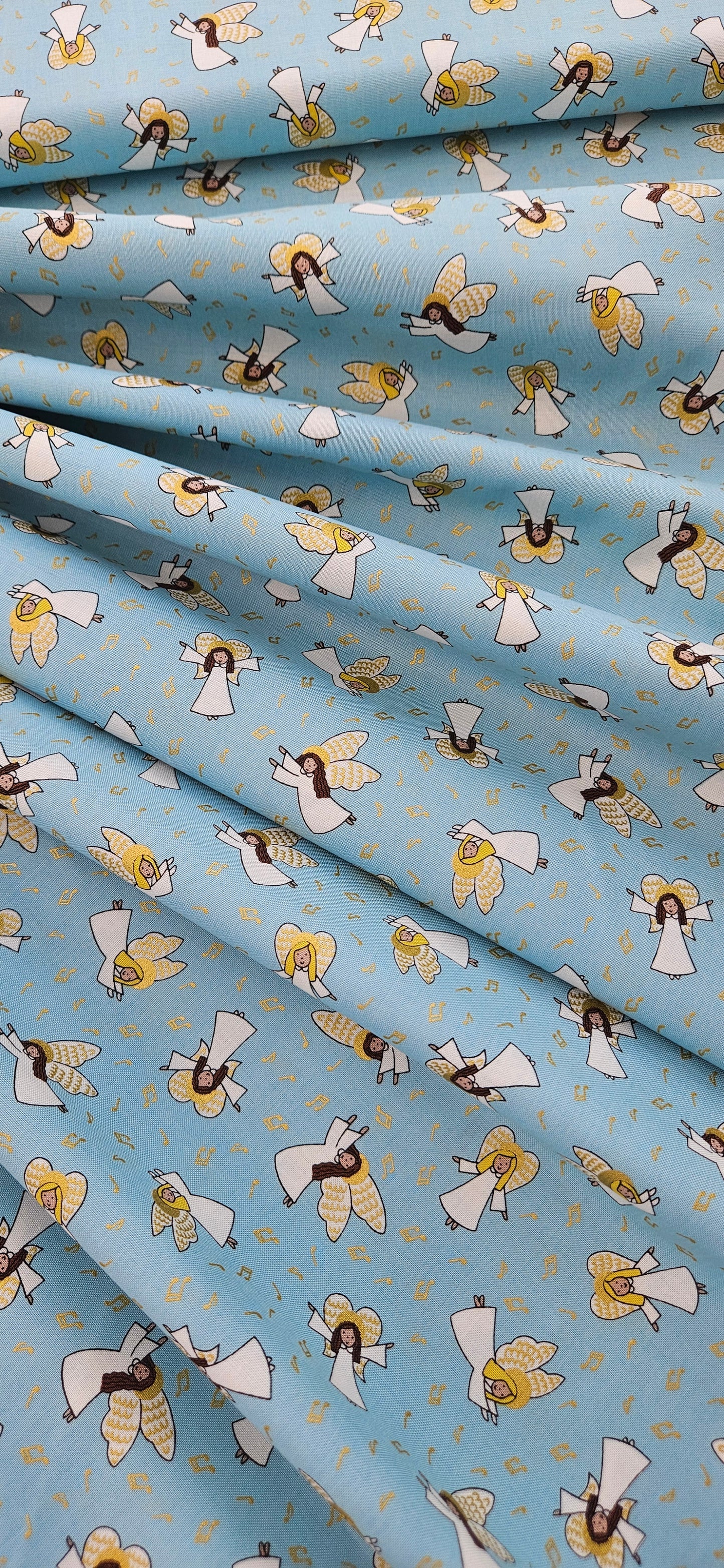 Lewis & Irene - Celestial Blue with Gold MetallicLewis & Irene Away in a Manger Celestial Blue with Gold Metallic Cotton Fabric | 100% Premium Christmas Quilting Fabric