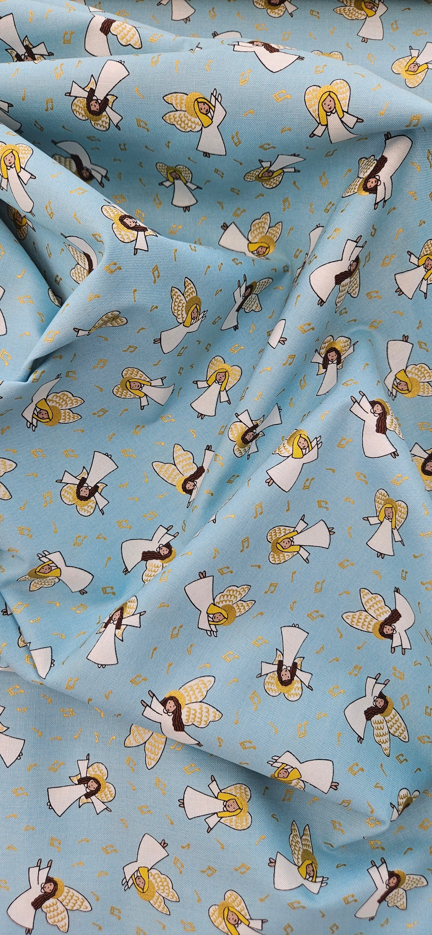 Lewis & Irene - Celestial Blue with Gold MetallicLewis & Irene Away in a Manger Celestial Blue with Gold Metallic Cotton Fabric | 100% Premium Christmas Quilting Fabric