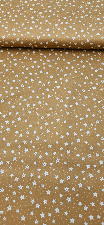 Lewis & Irene All Is Bright Stars on Gold Christmas Cotton Fabric by Stuart Hillard | 100% Premium Quilting Fabric