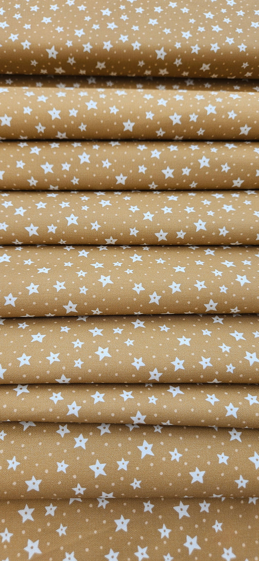 Lewis & Irene All Is Bright Stars on Gold Christmas Cotton Fabric by Stuart Hillard | 100% Premium Quilting Fabric