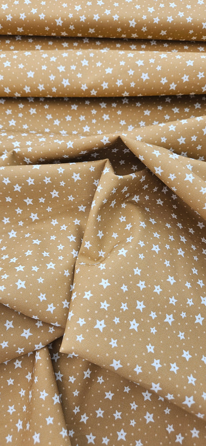 Lewis & Irene All Is Bright Stars on Gold Christmas Cotton Fabric by Stuart Hillard | 100% Premium Quilting Fabric