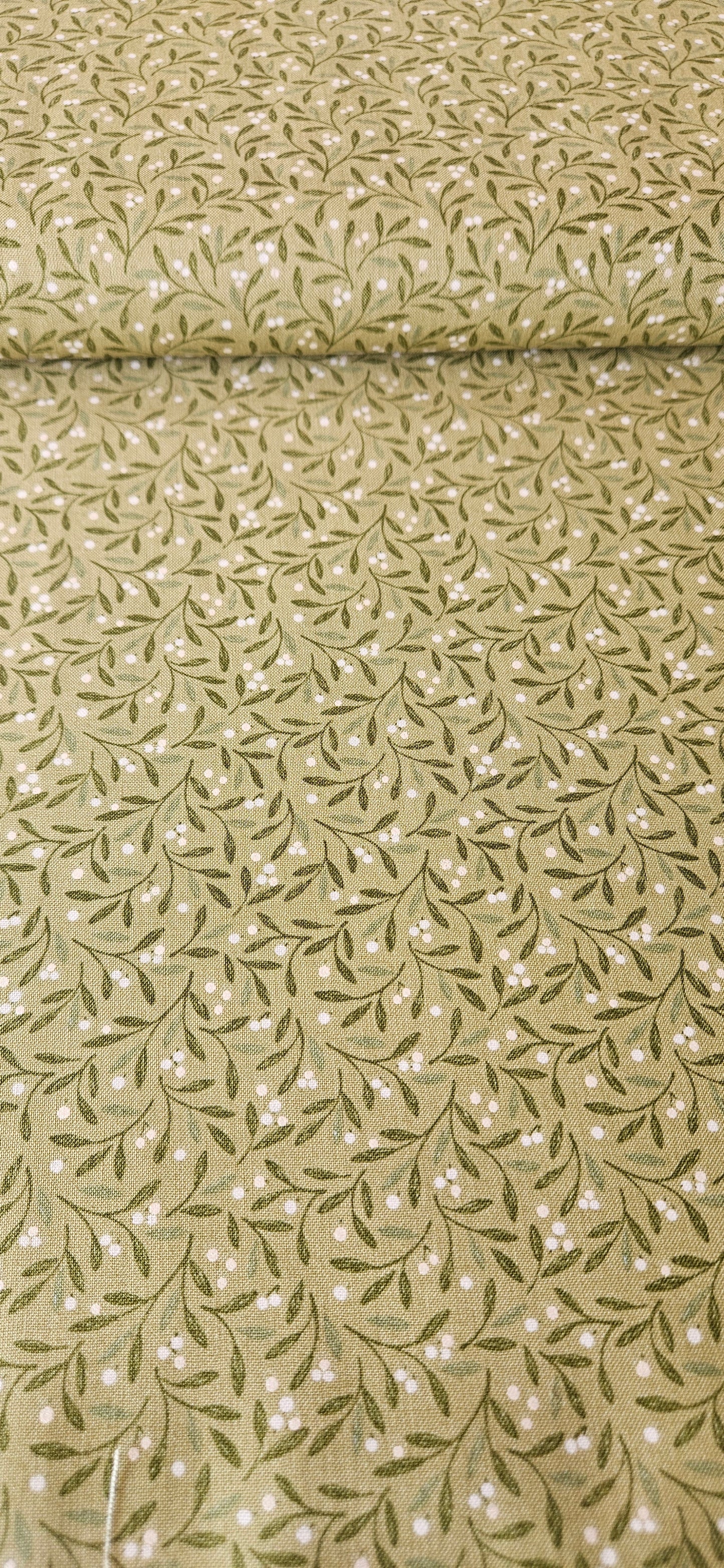 Lewis & Irene Winter's Garden – Mistletoe Charms Light Green (Pearlescent) Cotton Fabric | 100% Premium Quilting Cotton