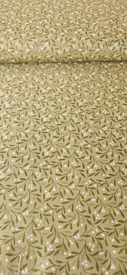 Lewis & Irene Winter's Garden – Mistletoe Charms Light Green (Pearlescent) Cotton Fabric | 100% Premium Quilting Cotton