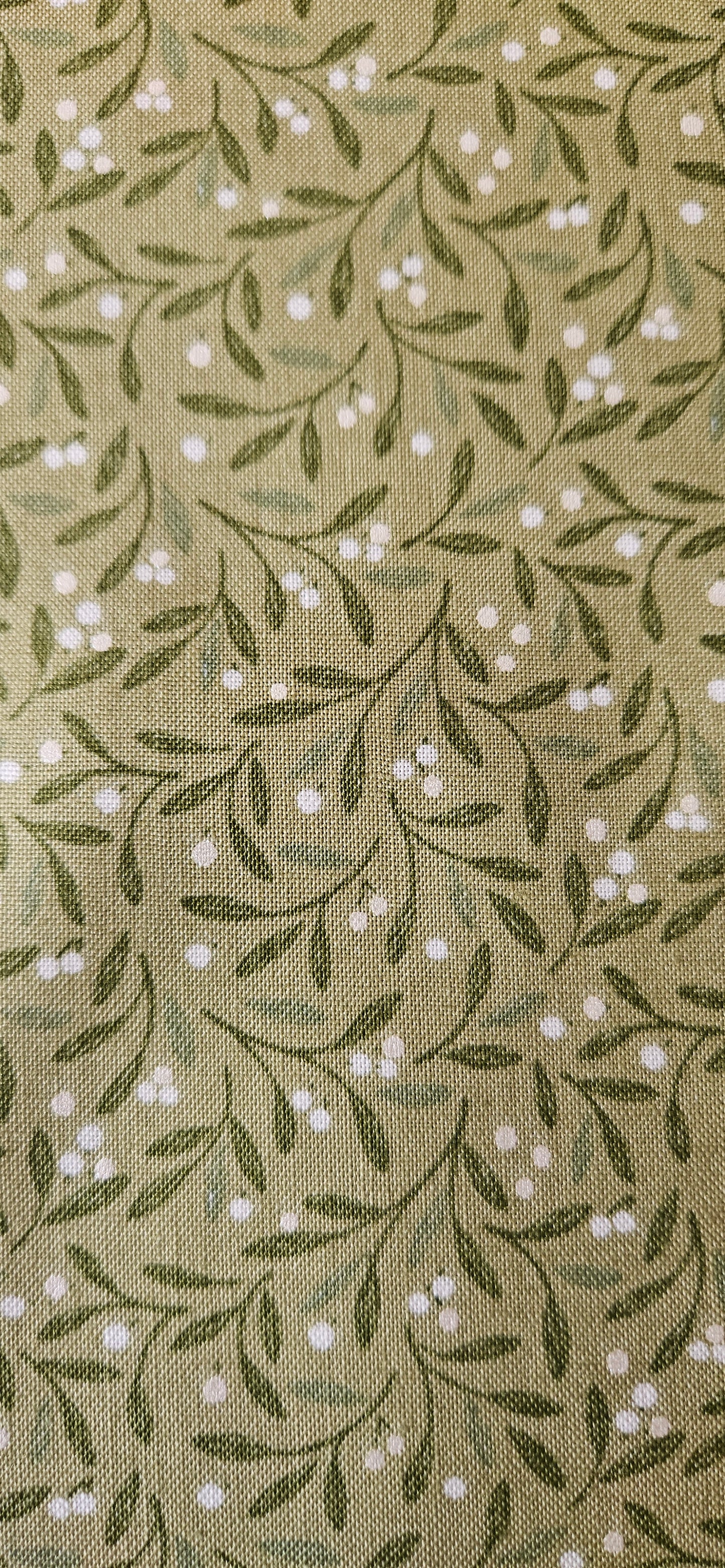 Lewis & Irene Winter's Garden – Mistletoe Charms Light Green (Pearlescent) Cotton Fabric | 100% Premium Quilting Cotton