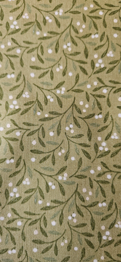 Lewis & Irene Winter's Garden – Mistletoe Charms Light Green (Pearlescent) Cotton Fabric | 100% Premium Quilting Cotton