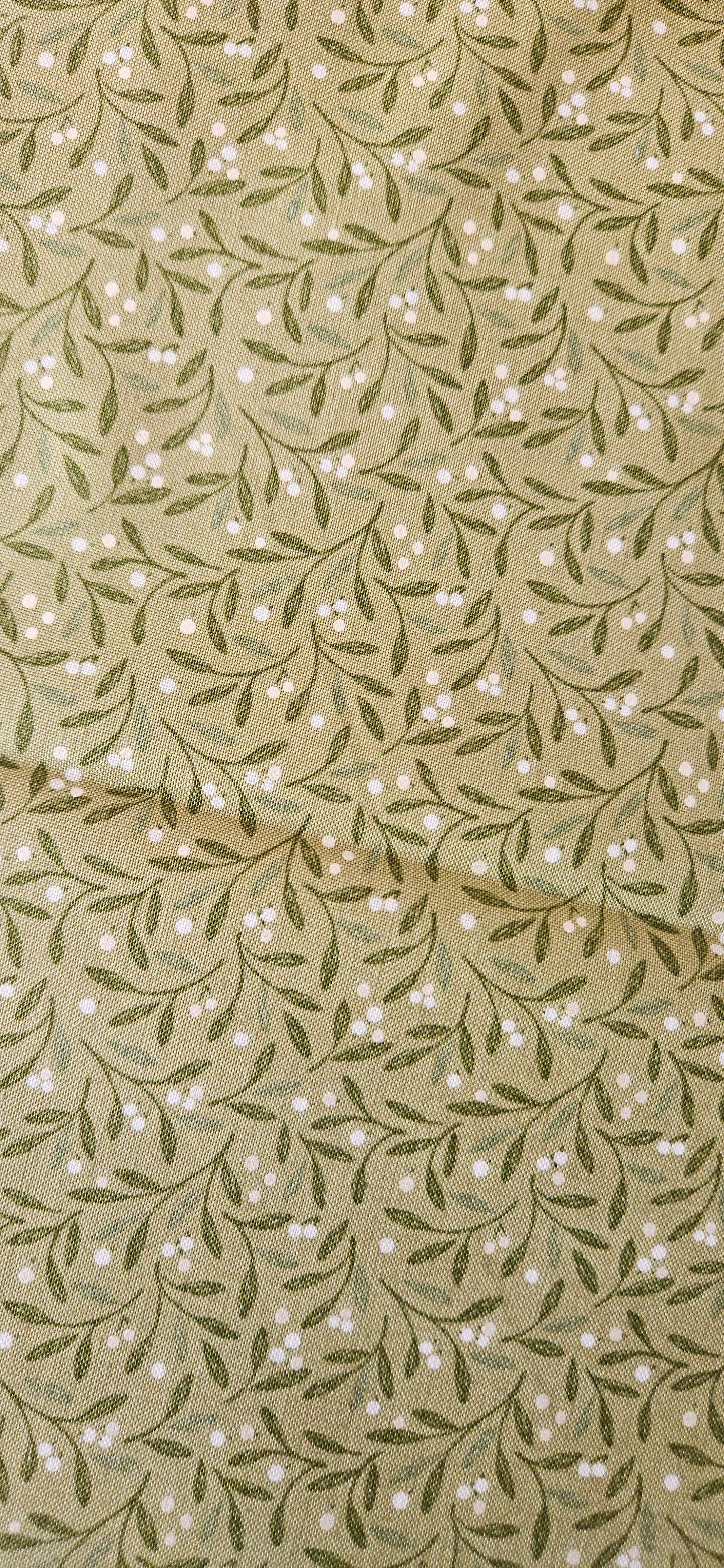 Lewis & Irene Winter's Garden – Mistletoe Charms Light Green (Pearlescent) Cotton Fabric | 100% Premium Quilting Cotton