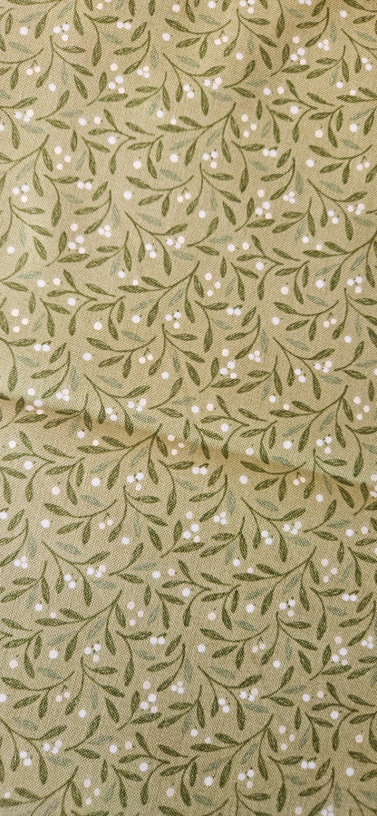 Lewis & Irene Winter's Garden – Mistletoe Charms Light Green (Pearlescent) Cotton Fabric | 100% Premium Quilting Cotton