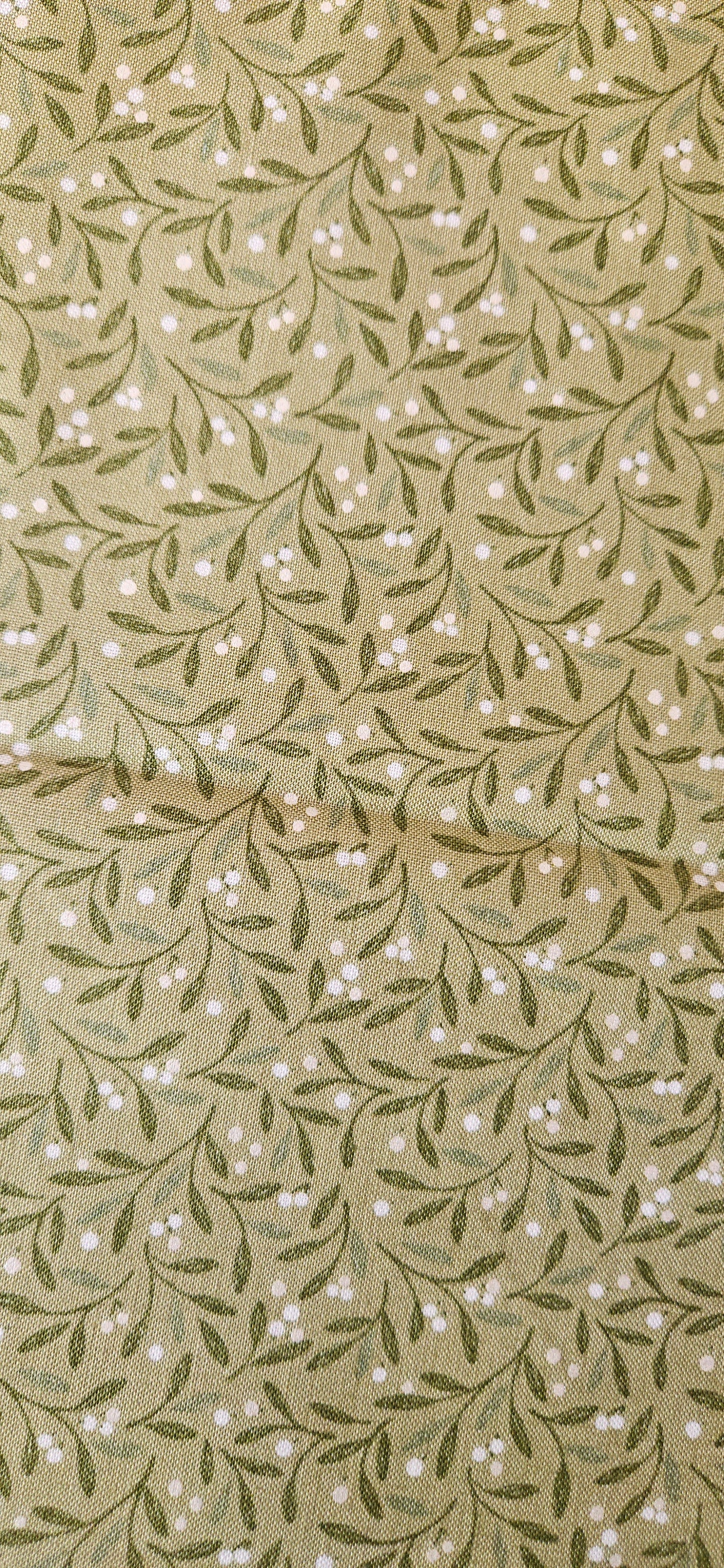 Lewis & Irene Winter's Garden – Mistletoe Charms Light Green (Pearlescent) Cotton Fabric | 100% Premium Quilting Cotton