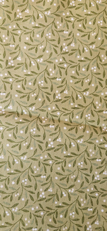 Lewis & Irene Winter's Garden – Mistletoe Charms Light Green (Pearlescent) Cotton Fabric | 100% Premium Quilting Cotton