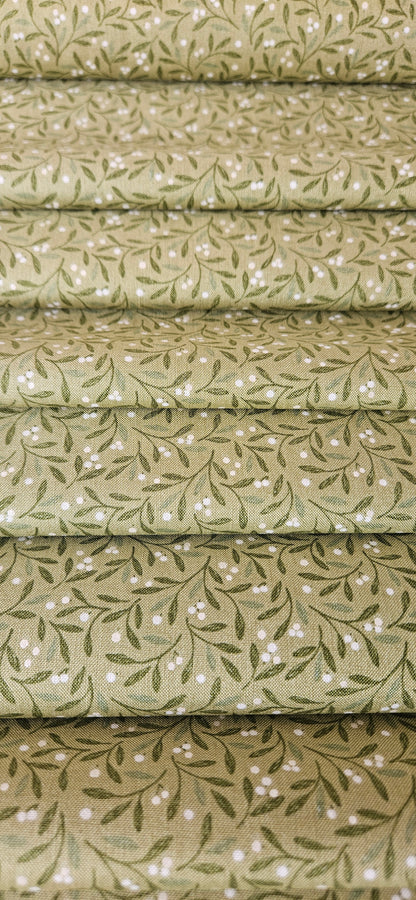 Lewis & Irene Winter's Garden – Mistletoe Charms Light Green (Pearlescent) Cotton Fabric | 100% Premium Quilting Cotton