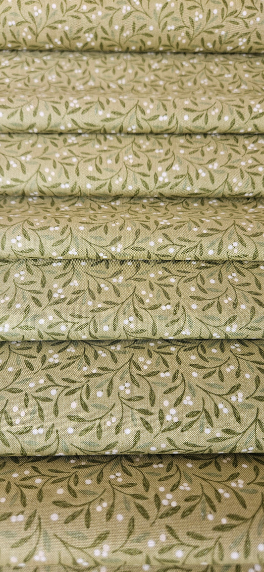 Lewis & Irene Winter's Garden – Mistletoe Charms Light Green (Pearlescent) Cotton Fabric | 100% Premium Quilting Cotton