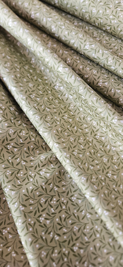 Lewis & Irene Winter's Garden – Mistletoe Charms Light Green (Pearlescent) Cotton Fabric | 100% Premium Quilting Cotton