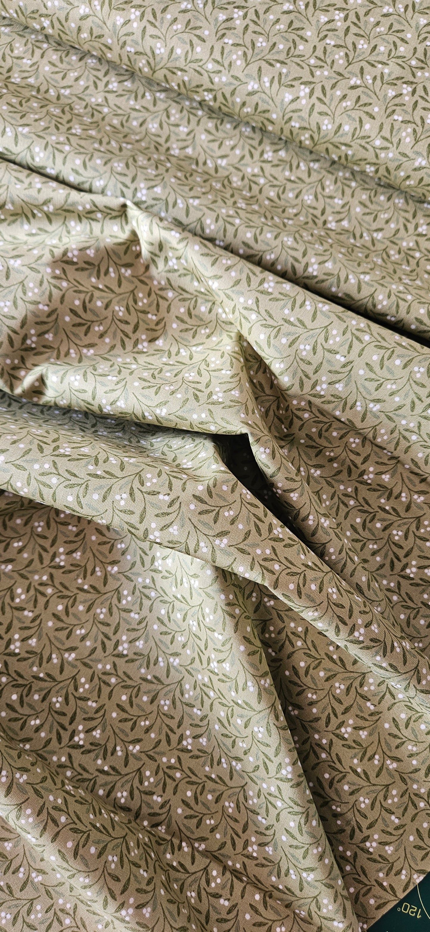 Lewis & Irene Winter's Garden – Mistletoe Charms Light Green (Pearlescent) Cotton Fabric | 100% Premium Quilting Cotton