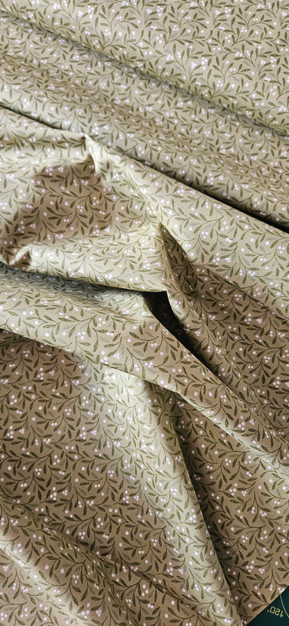 Lewis & Irene Winter's Garden – Mistletoe Charms Light Green (Pearlescent) Cotton Fabric | 100% Premium Quilting Cotton