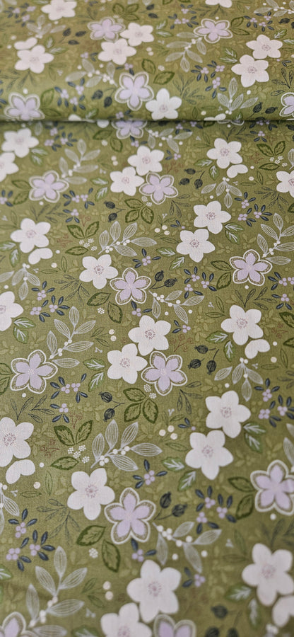 Lewis & Irene Winter's Garden – Winter's Promise Light Green (Pearlescent) Cotton Fabric | 100% Premium Quilting Cotton