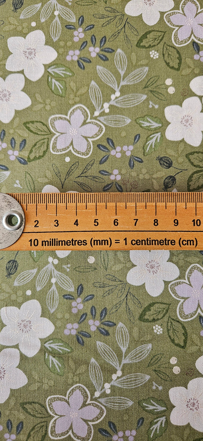 Lewis & Irene Winter's Garden – Winter's Promise Light Green (Pearlescent) Cotton Fabric | 100% Premium Quilting Cotton