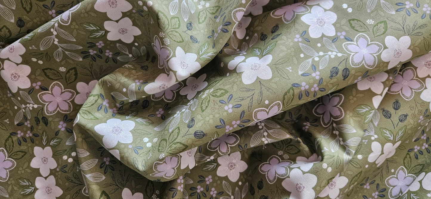 Lewis & Irene Winter's Garden – Winter's Promise Light Green (Pearlescent) Cotton Fabric | 100% Premium Quilting Cotton