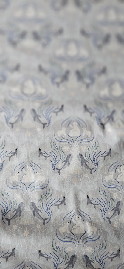 Lewis & Irene Where the Sky Dances on Silver Ice (Pearl) Cotton Fabric | 100% Premium Quilting Cotton