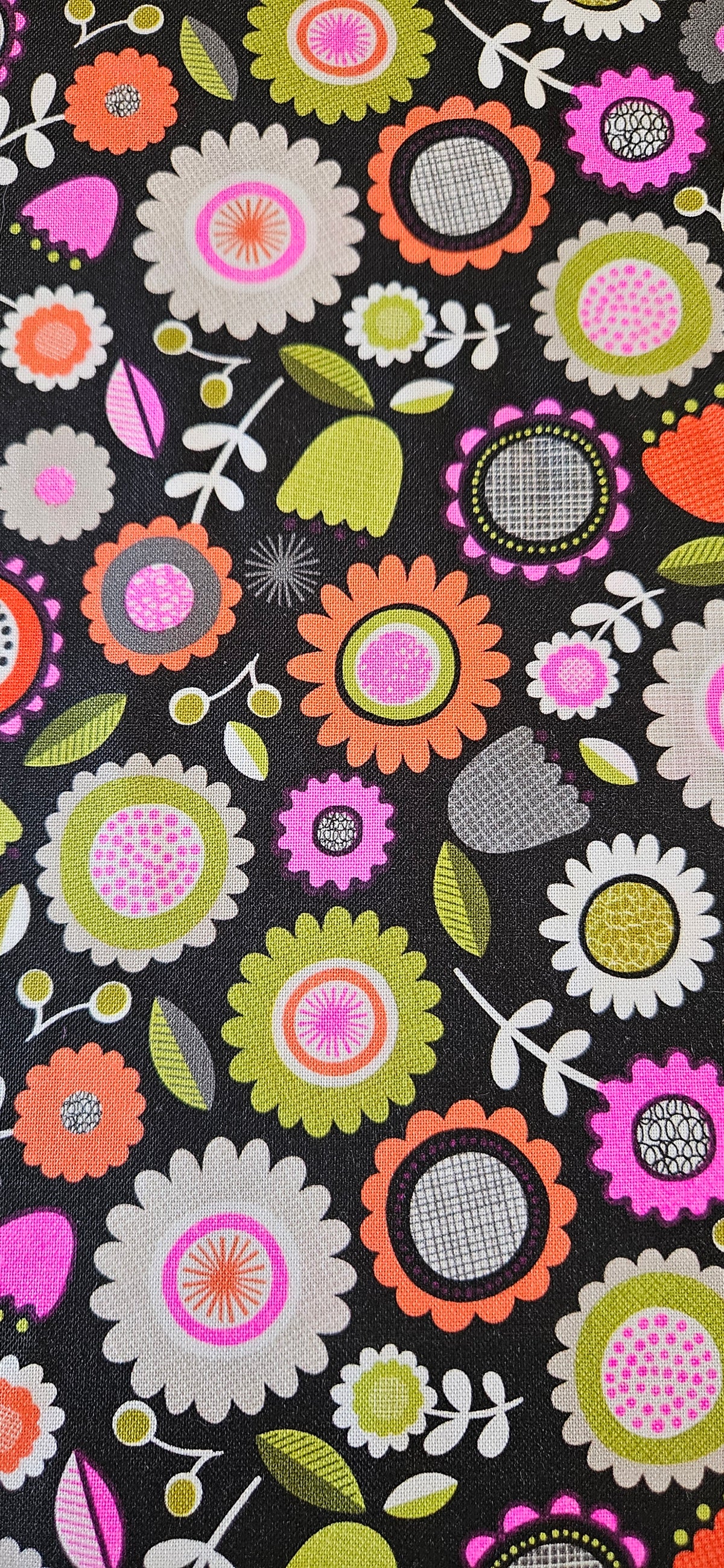 Lewis & Irene Inflorescence – Dark Sketchbook Flowers with Pink Neon Cotton Fabric | 100% Premium Quilting Cotton