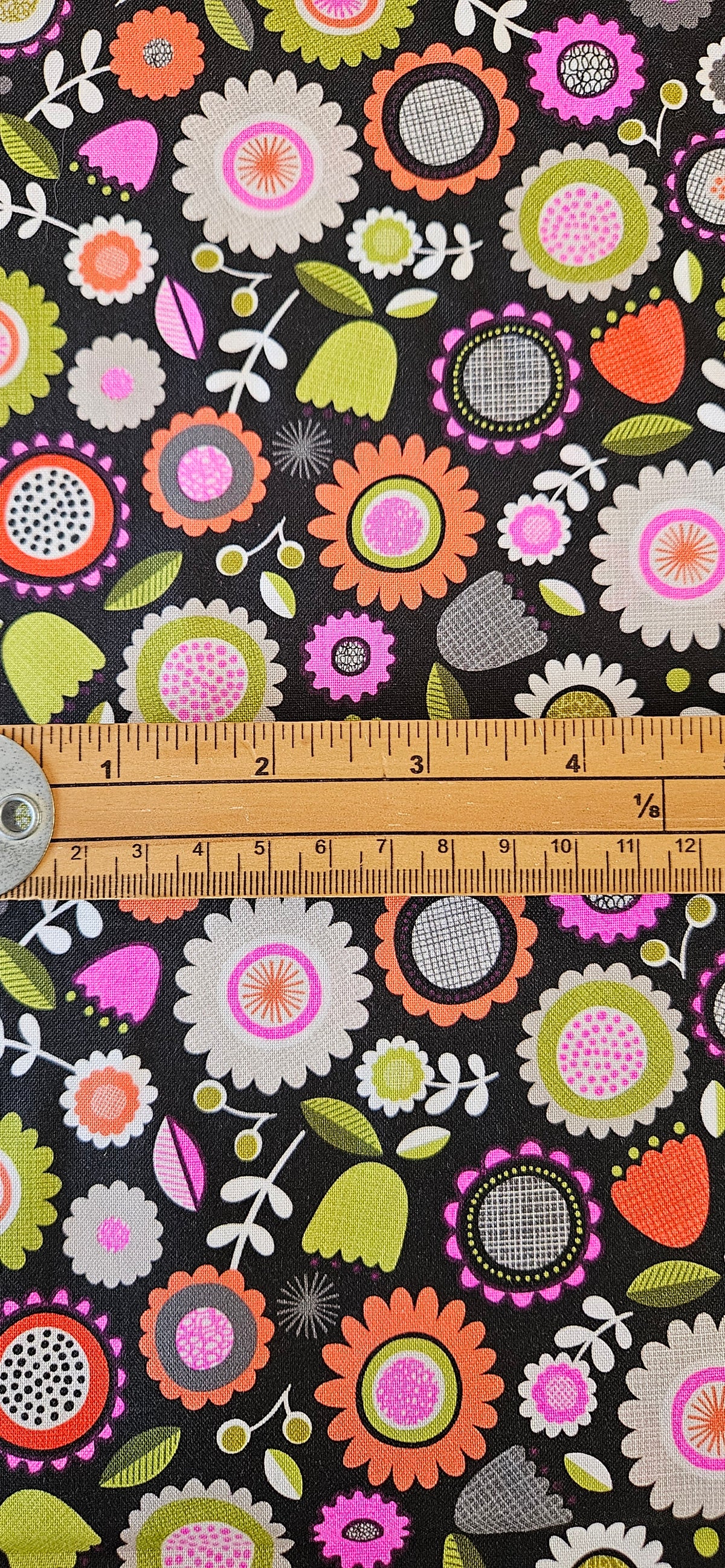 Lewis & Irene Inflorescence – Dark Sketchbook Flowers with Pink Neon Cotton Fabric | 100% Premium Quilting Cotton