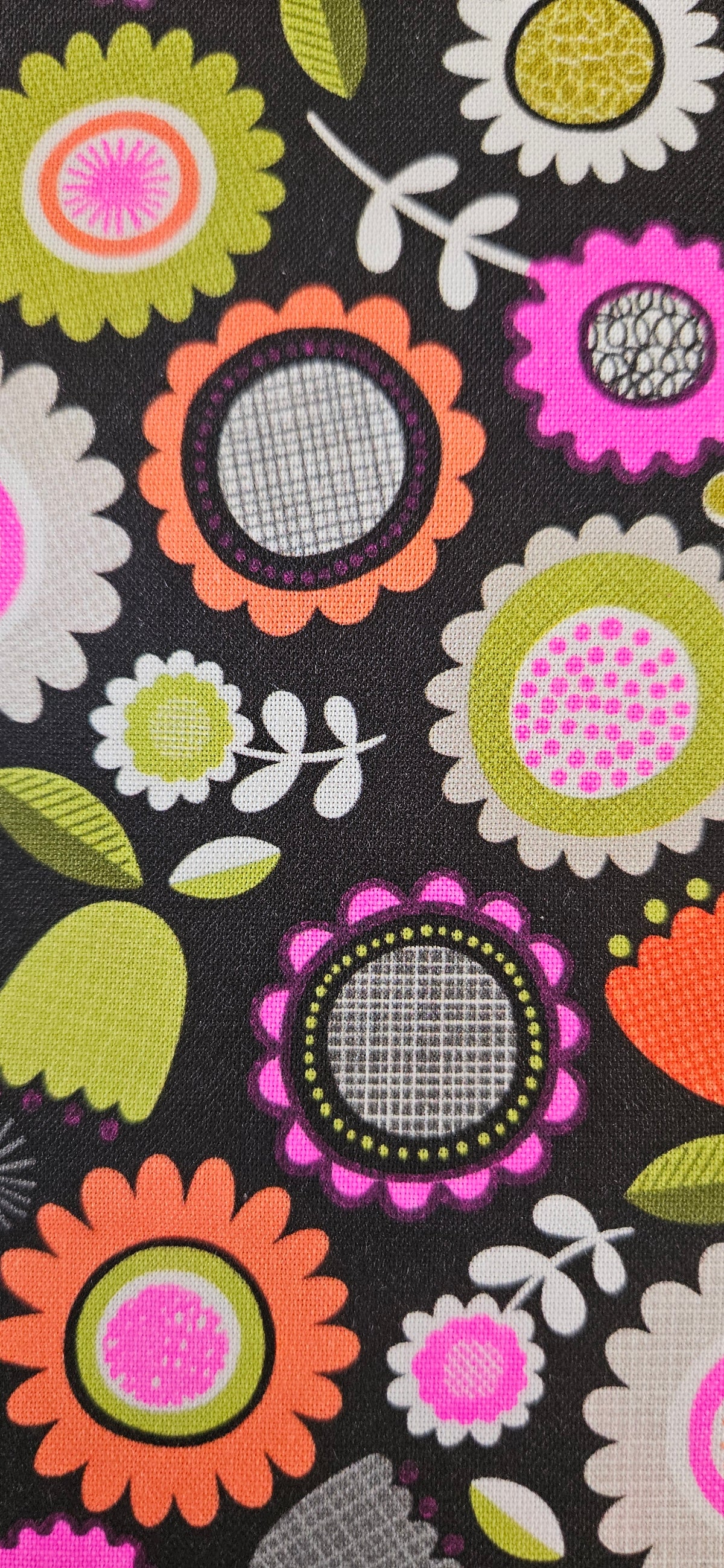 Lewis & Irene Inflorescence – Dark Sketchbook Flowers with Pink Neon Cotton Fabric | 100% Premium Quilting Cotton