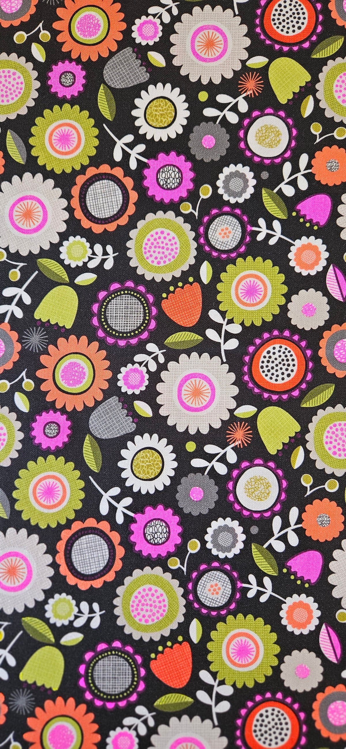 Lewis & Irene Inflorescence – Dark Sketchbook Flowers with Pink Neon Cotton Fabric | 100% Premium Quilting Cotton
