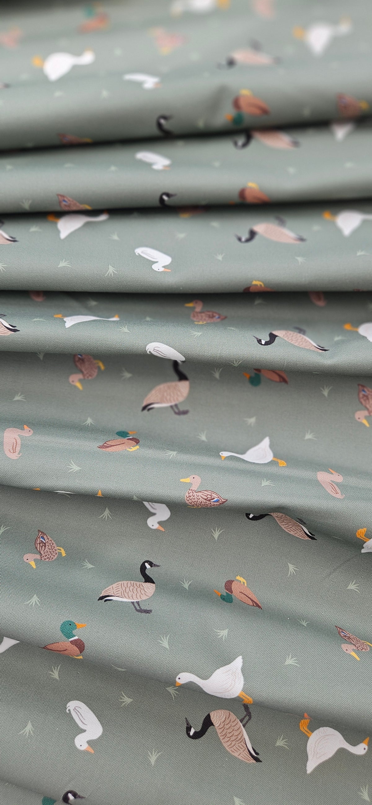 Lewis & Irene Small Things… Rivers & Creeks – Ducks & Geese on Green Cotton Fabric | 100% Premium Quilting Cotton