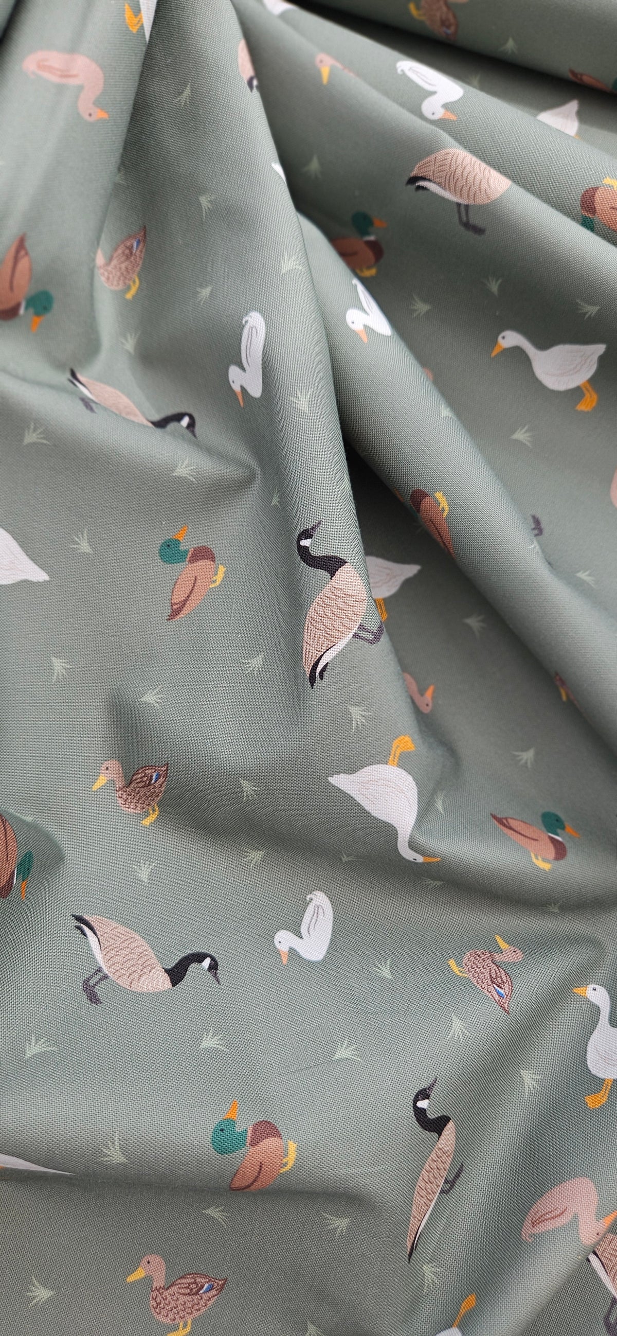 Lewis & Irene Small Things… Rivers & Creeks – Ducks & Geese on Green Cotton Fabric | 100% Premium Quilting Cotton