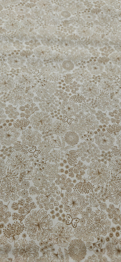 Lewis & Irene Jardin d'Automne Butterfly Floral on Light Stone premium quilting cotton fabric with butterflies and floral design.
