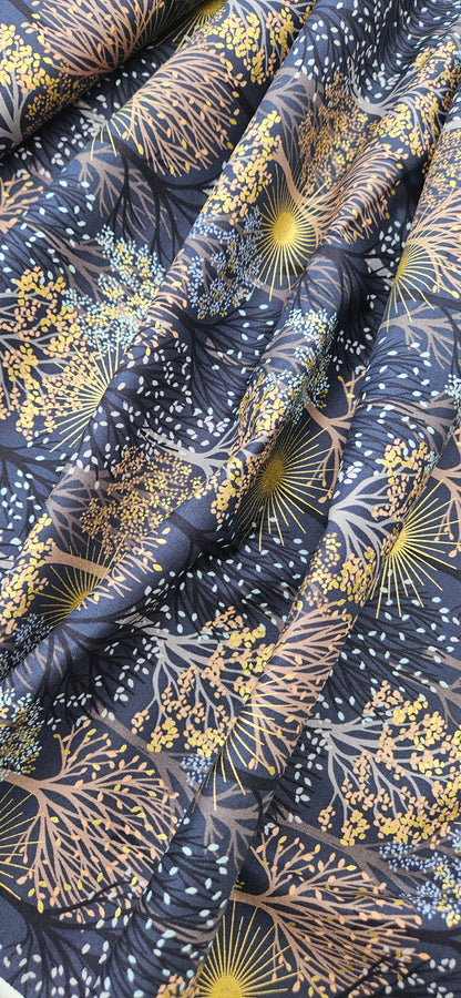 Lewis & Irene Winter Solstice – Trees on Midnight Blue with Gold Metallic Cotton Fabric | 100% Premium Quilting Cotton