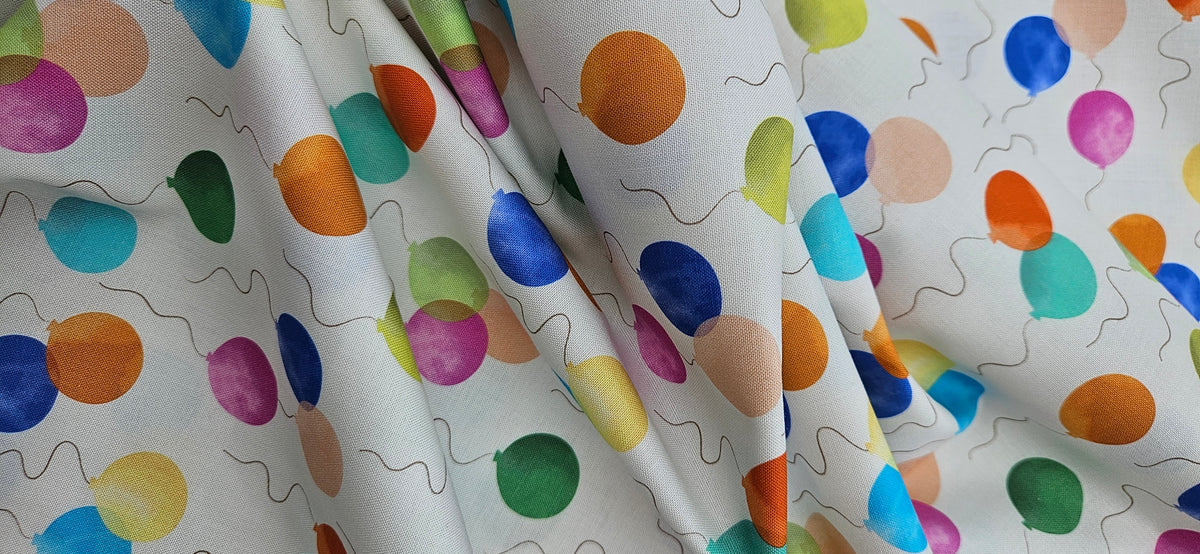 Lewis & Irene Small Things… Celebration – Balloons Cotton Fabric | 100% Premium Quilting Cotton