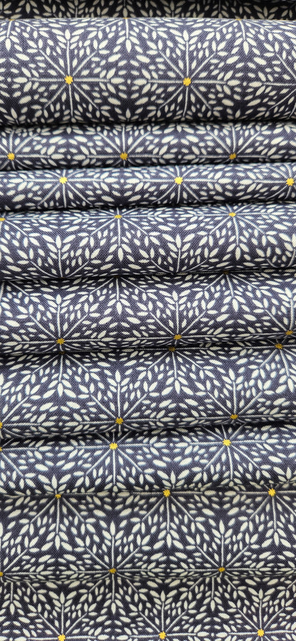 Lewis & Irene Winter Solstice – Winter Star on Midnight Blue with Gold Metallic Cotton Fabric | 100% Premium Quilting Cotton