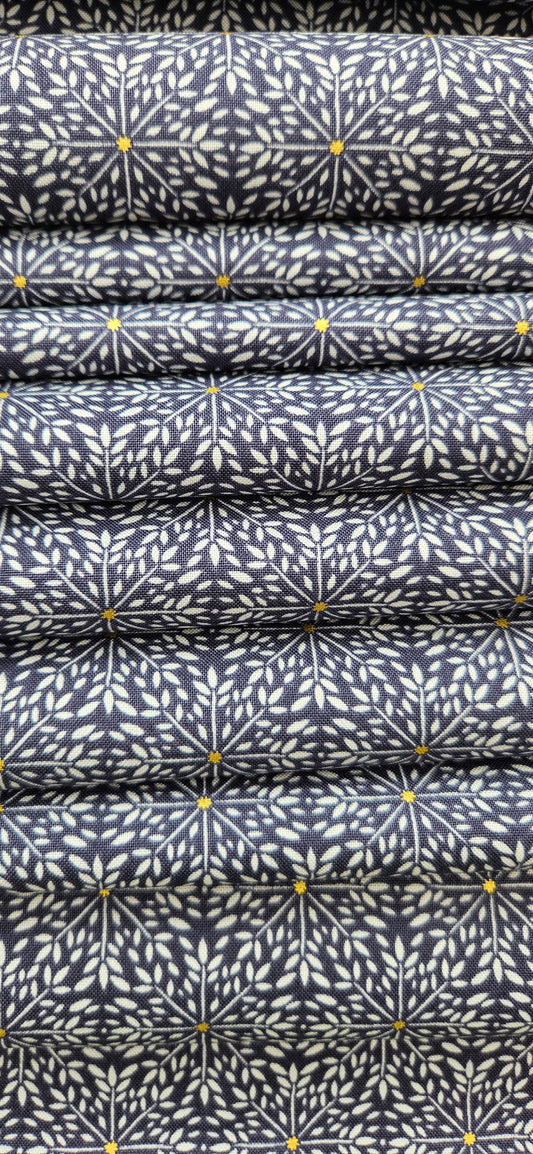 Lewis & Irene Winter Solstice – Winter Star on Midnight Blue with Gold Metallic Cotton Fabric | 100% Premium Quilting Cotton