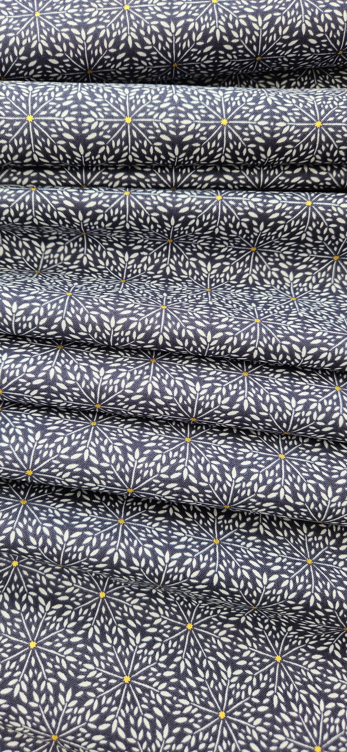 Lewis & Irene Winter Solstice – Winter Star on Midnight Blue with Gold Metallic Cotton Fabric | 100% Premium Quilting Cotton