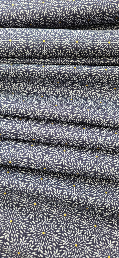 Lewis & Irene Winter Solstice – Winter Star on Midnight Blue with Gold Metallic Cotton Fabric | 100% Premium Quilting Cotton