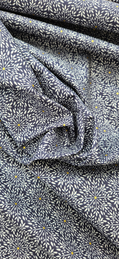 Lewis & Irene Winter Solstice – Winter Star on Midnight Blue with Gold Metallic Cotton Fabric | 100% Premium Quilting Cotton